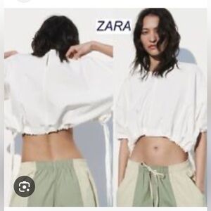 Zara Cotton Cropped Drawstring Hem Top